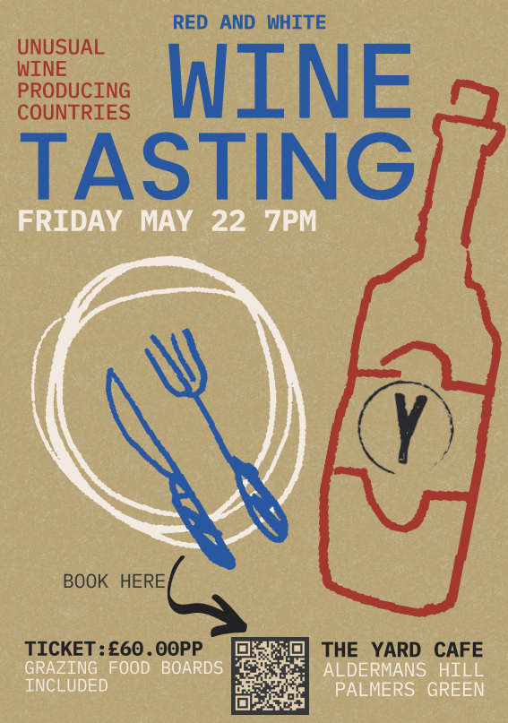 Wine tasting — red and white from unusual wine producing countries, May 22nd 2026 at The Yard Café
